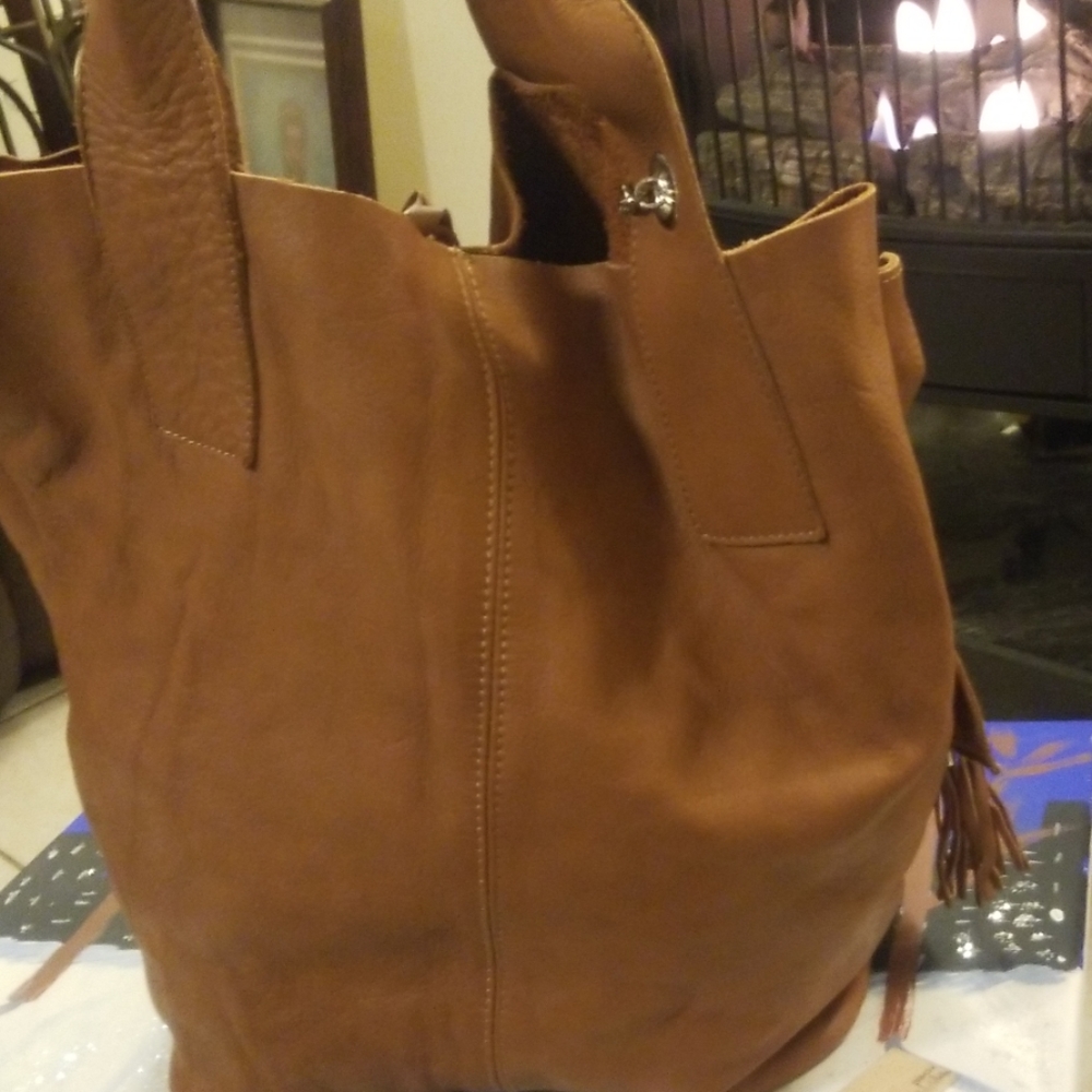 Suede and leather tote